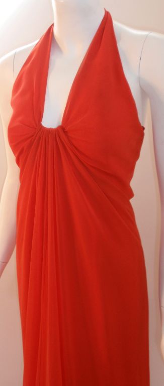 Travilla Long Blood Orange Chiffon Gown, Circa 1970 In Excellent Condition For Sale In Los Angeles, CA