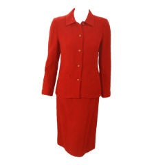 Chanel 2pc Red Wool Jacket And Skirt Set, Circa 1980