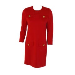 Vintage Yves St. Laurent Red Long Sleeve Wool Dress, Circa 1980