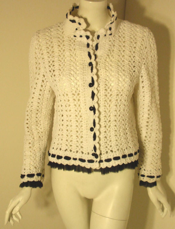 Chanel White Sweater Jacket w/Black Detail, Circa 1990 4