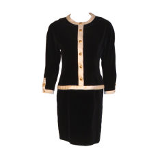 Chanel Black Velvet Dress w/Logo Buttons, Circa 1990