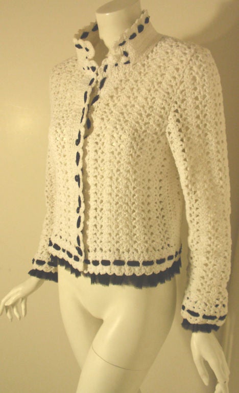Chanel White Sweater Jacket w/Black Detail, Circa 1990 1