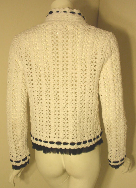 Chanel White Sweater Jacket w/Black Detail, Circa 1990 3