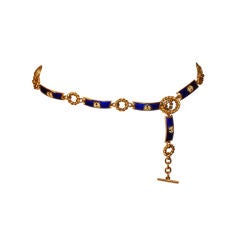 Gucci Retro Blue and Gold Logo Chain Belt, Circa 1970