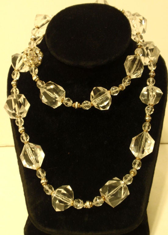 Miriam Haskell Long Lucite Necklace W/Rhinestone 5