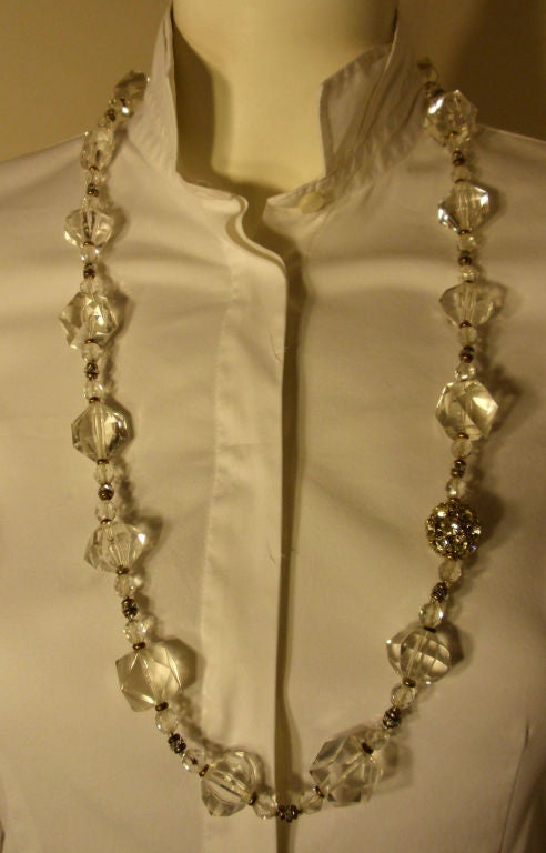 Miriam Haskell Long Lucite Necklace W/Rhinestone 1