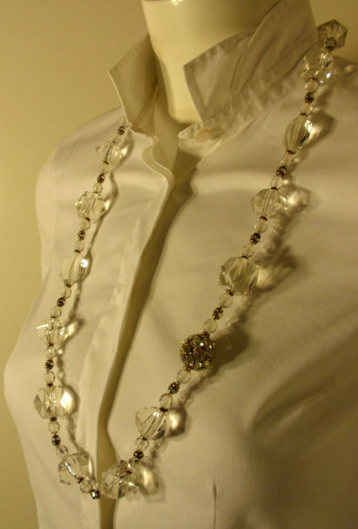 Miriam Haskell Long Lucite Necklace W/Rhinestone 2