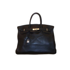 Vintage Hermes 40cm Black Clemence Birkin Handbag, Circa 1990