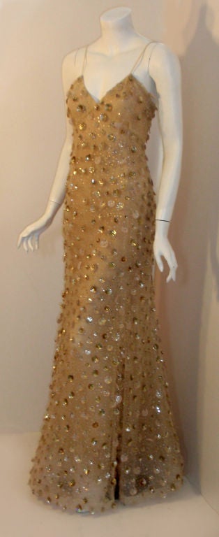 Oscar De La Renta peach tulle and sequin goddess gown
