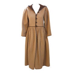 Saint Laurent Rive Gauche Khaki Quilted Toggle Coat Dress, Circa 1980's 4