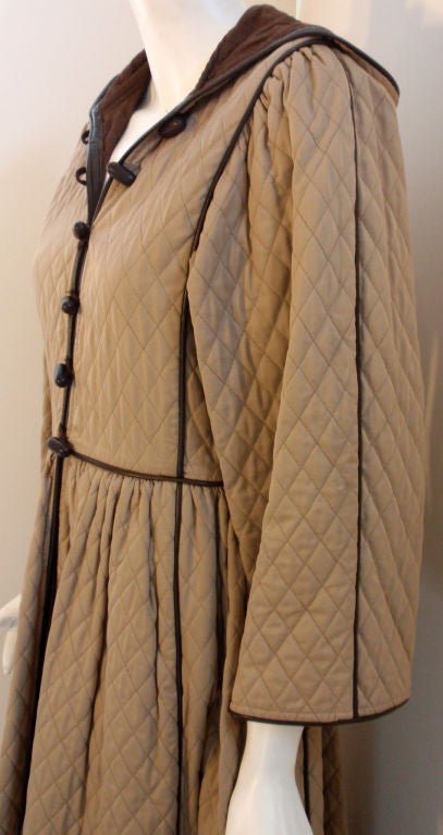 Women's Yves Saint Laurent Rive Gauche Khaki Quilted Toggle Coat, Circa late 1970's For Sale
