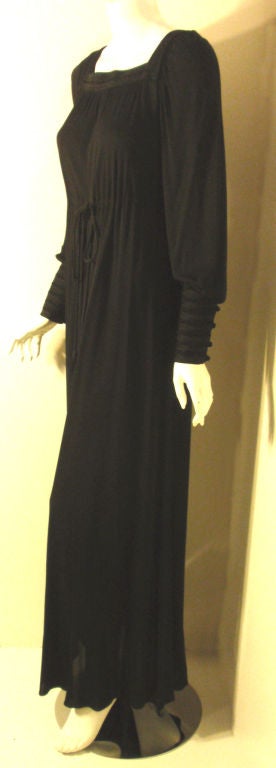 Yves Saint Laurent Long Black Bohemian Gown w. Tassel Belt, C. 1970's 34 In Excellent Condition In Los Angeles, CA