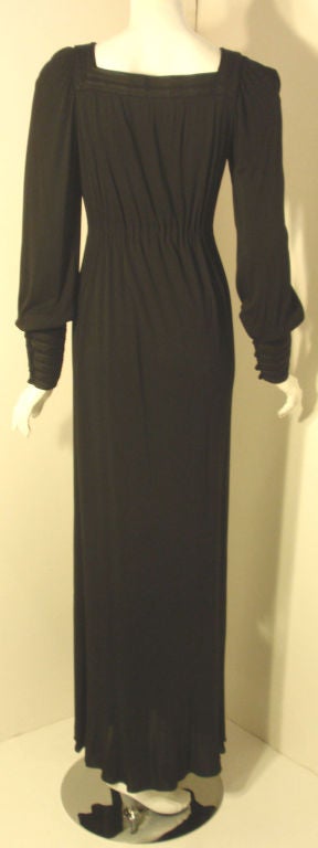 Yves Saint Laurent Long Black Bohemian Gown w. Tassel Belt, C. 1970's 34 1