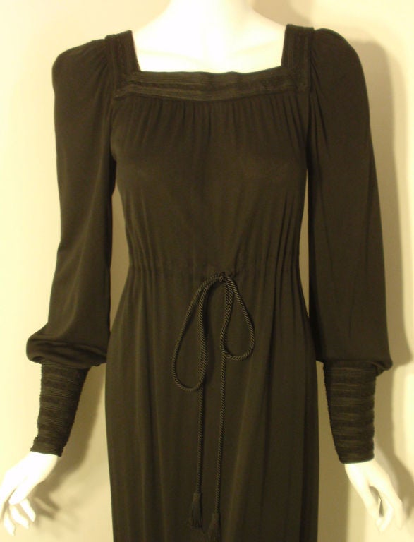 Yves Saint Laurent Long Black Bohemian Gown w. Tassel Belt, C. 1970's 34 2