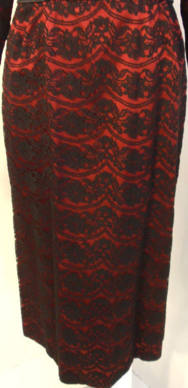 Oleg Cassini Ruby Red Cocktail Dress w/Black Lace, Circa 1960 6