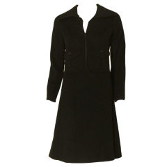 Galanos Black Cashmere Coat Dress with Zip Front & Patch Pockets, Circa 1960's 4