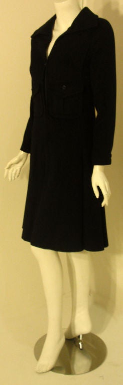 Women's Galanos Black Cashmere Coat Dress with Zip Front & Patch Pockets, Circa 1960's  For Sale