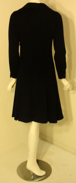 Galanos Black Cashmere Coat Dress with Zip Front & Patch Pockets, Circa 1960's  For Sale 1