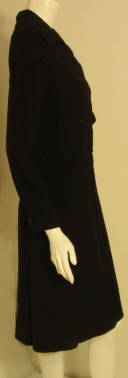 Galanos Black Cashmere Coat Dress with Zip Front & Patch Pockets, Circa 1960's  For Sale 2