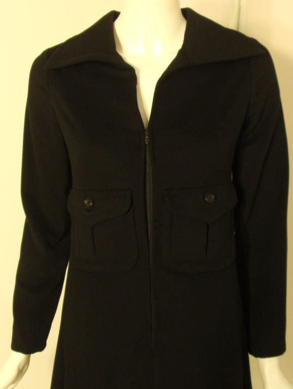Galanos Black Cashmere Coat Dress with Zip Front and Patch Pockets ...