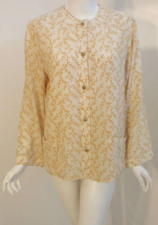 Chanel 2pc Cream/Yellow Silk Blouse and Tank Set In Excellent Condition For Sale In Los Angeles, CA