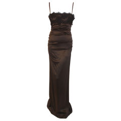 Dolce & Gabbana Chocolate Silk Gown w/Black Lace