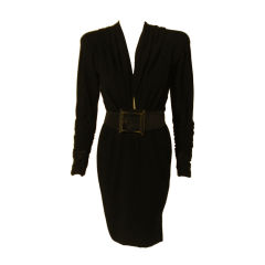Vintage Galanos 2pc Black Cocktail Dress with Belt
