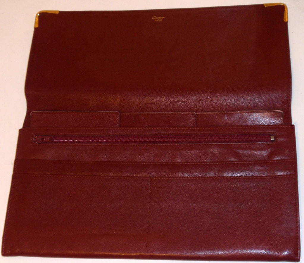 Cartier Vintage Burgundy Leather Envelope Clutch 2