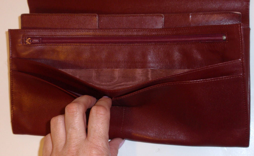 Cartier Vintage Burgundy Leather Envelope Clutch 3