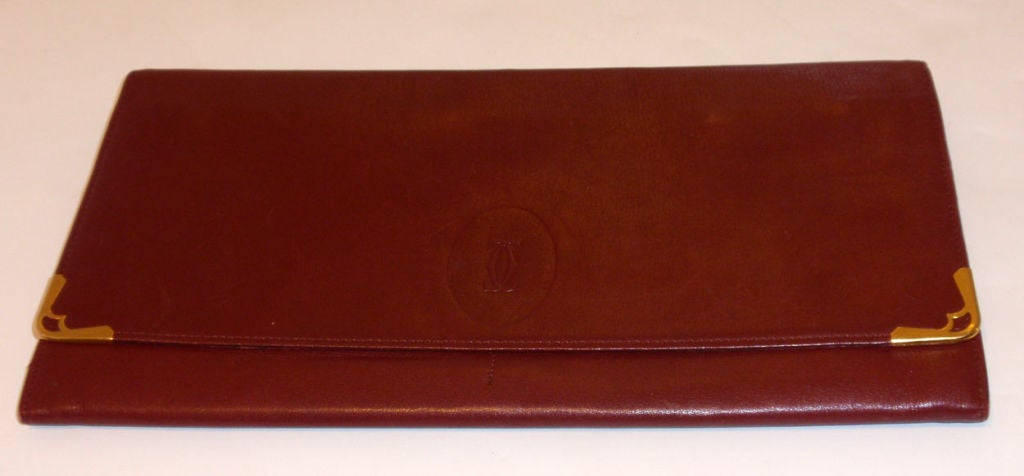 Cartier Vintage Burgundy Leather Envelope Clutch 5