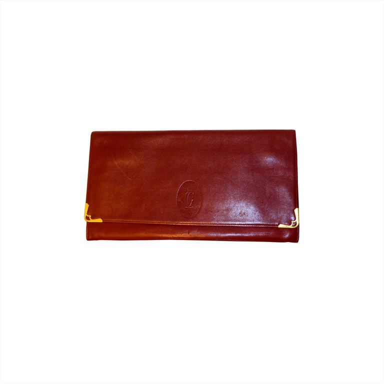 Cartier Vintage Burgundy Leather Envelope Clutch
