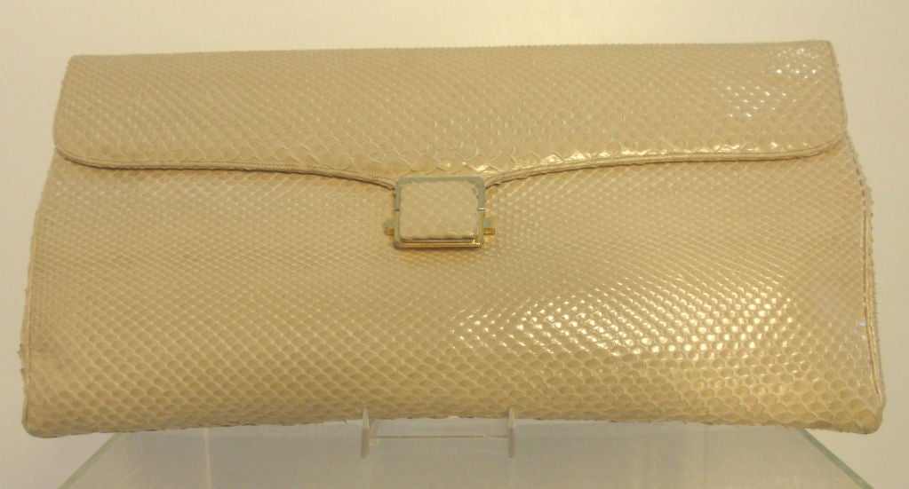 Judith Leiber Vintage Beige Snakeskin Clutch/Shoulder Bag 1