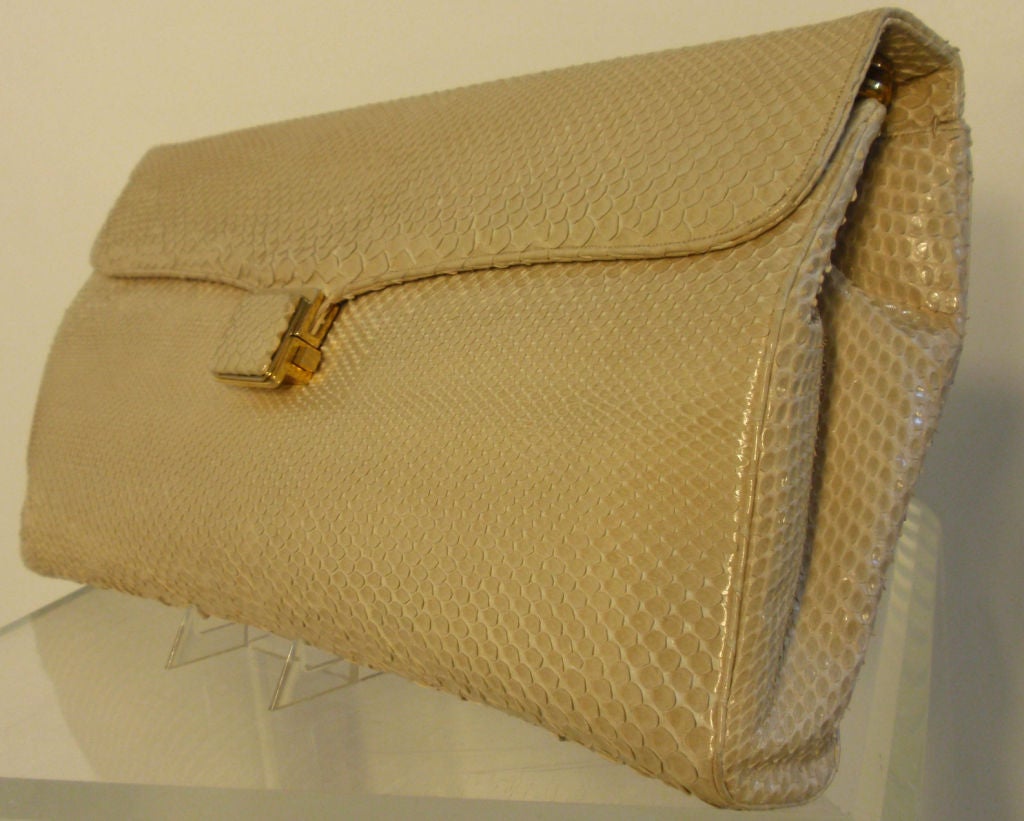 Judith Leiber Vintage Beige Snakeskin Clutch/Shoulder Bag 2