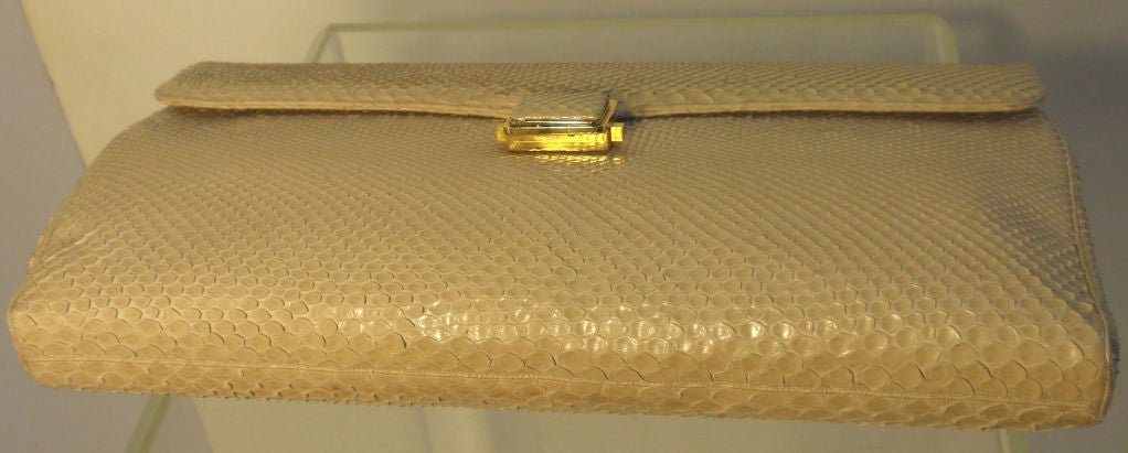 Judith Leiber Vintage Beige Snakeskin Clutch/Shoulder Bag 3