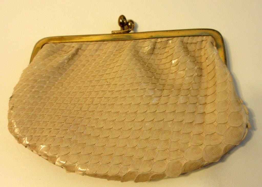 Judith Leiber Vintage Beige Snakeskin Clutch/Shoulder Bag 5