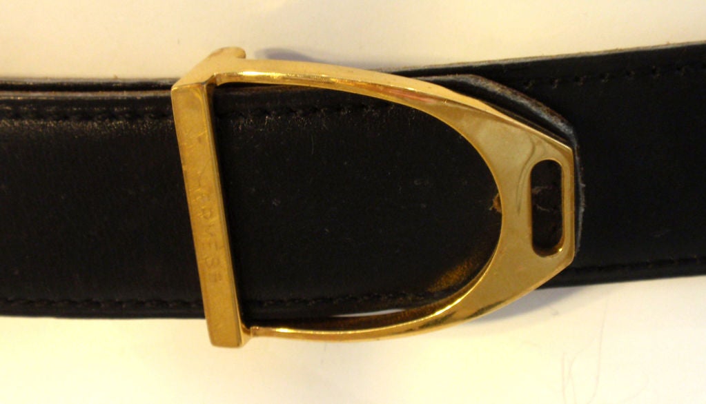 Hermes Black Leather Belt With Gold Buckle, Circa 1990 2