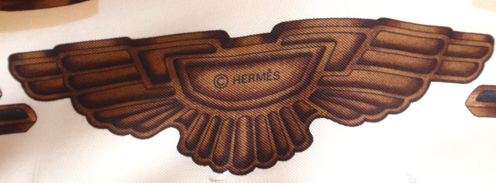 Hermes Cream Silk Blouse/Jacket W/Brown Pegasus Print 7
