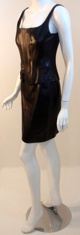 Chanel 2pc Black Leather Bustier and Mini Skirt, Circa 1990 1