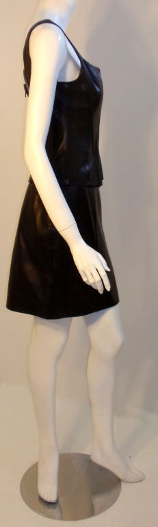 Chanel 2pc Black Leather Bustier and Mini Skirt, Circa 1990 2