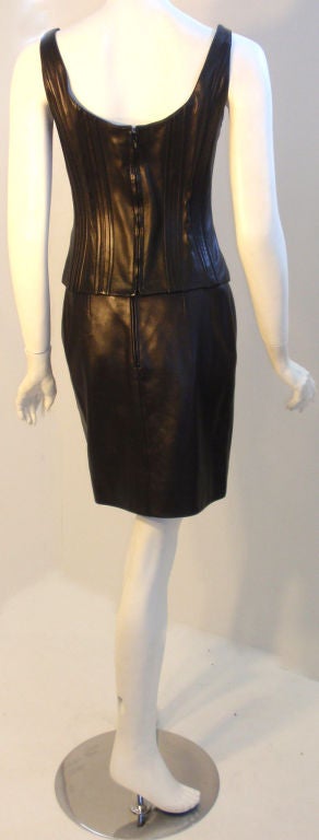 Chanel 2pc Black Leather Bustier and Mini Skirt, Circa 1990 3