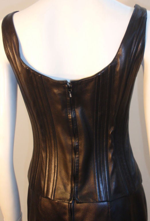 Chanel 2pc Black Leather Bustier and Mini Skirt, Circa 1990 5
