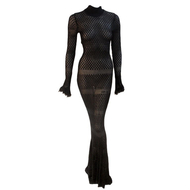 Chanel Long Black Knit Dress with Beads, Circa 1990 at 1stDibs