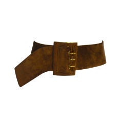 Vintage Judith Leiber Thick Brown Suede Belt W/Gold Hardware