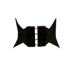 Vintage Yves St Laurent Black Bandage Corset Belt w/Patent Leather Trim xs