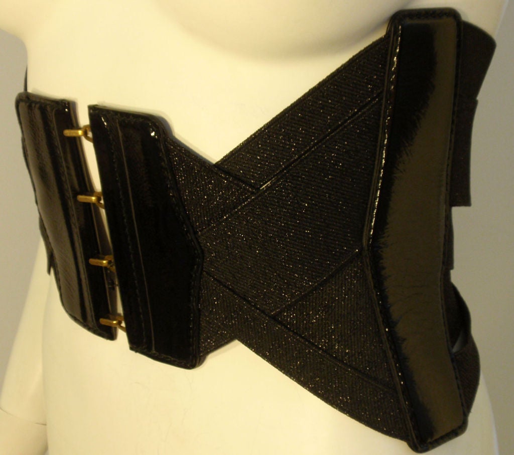 Yves St Laurent Black Bandage Corset Belt w/Patent Leather Trim xs 2