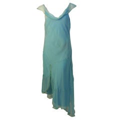Vintage Christian Dior Aqua Blue Chiffon Dress, Circa 1990's