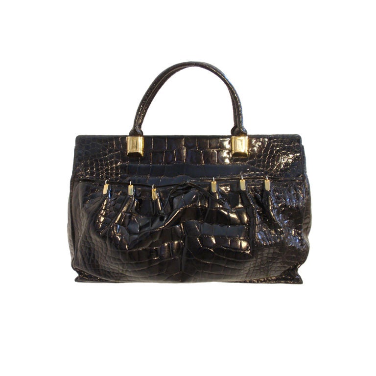 RARE, Judith Leiber Large Black Crocodile Handbag, 1970