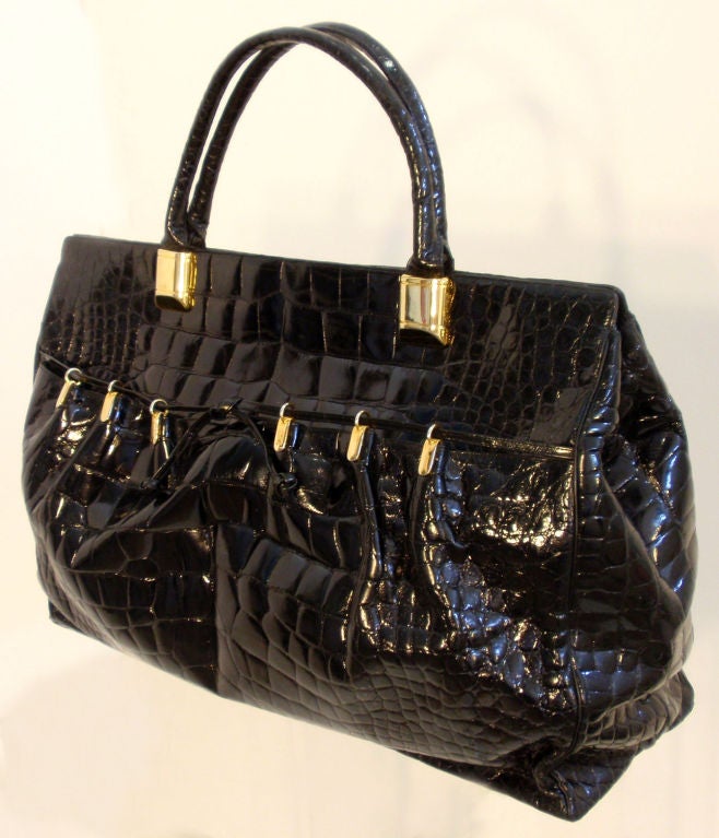 Women's RARE, Judith Leiber Large Black Crocodile Handbag, 1970