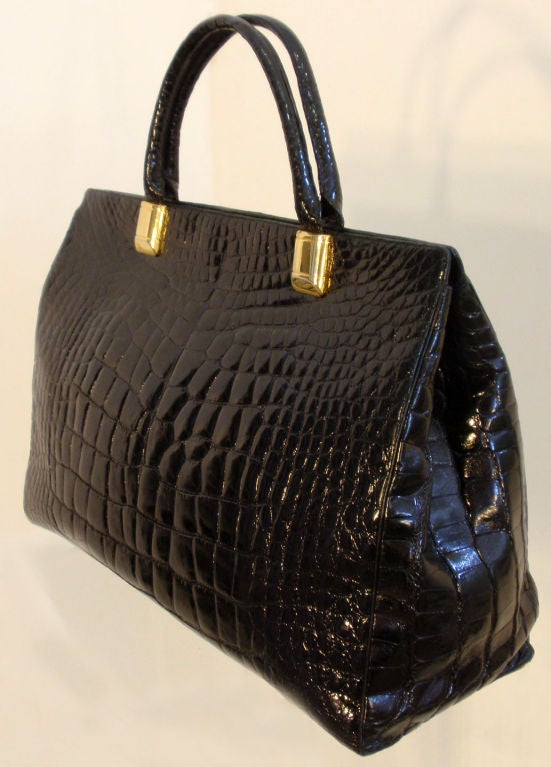 RARE, Judith Leiber Large Black Crocodile Handbag, 1970 2