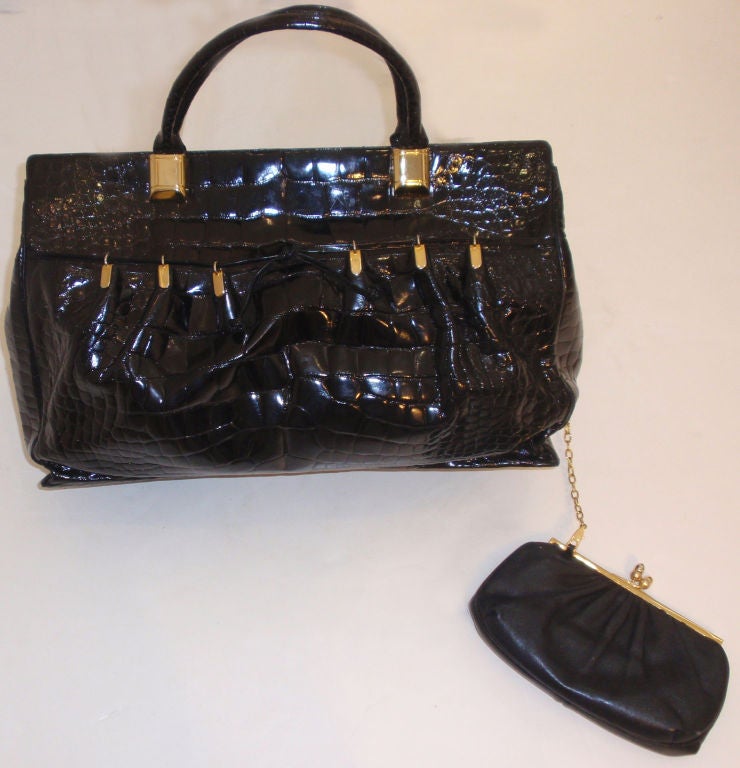 RARE, Judith Leiber Large Black Crocodile Handbag, 1970 3